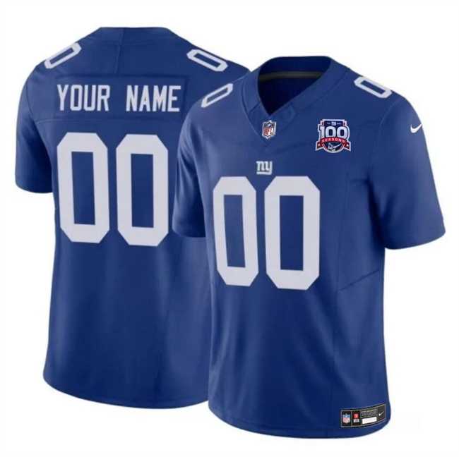Men%27s New York Giants Active Player Custom Blue 2024 F.U.S.E. 100TH Season Patch Vapor Untouchable Limited Stitched Jersey